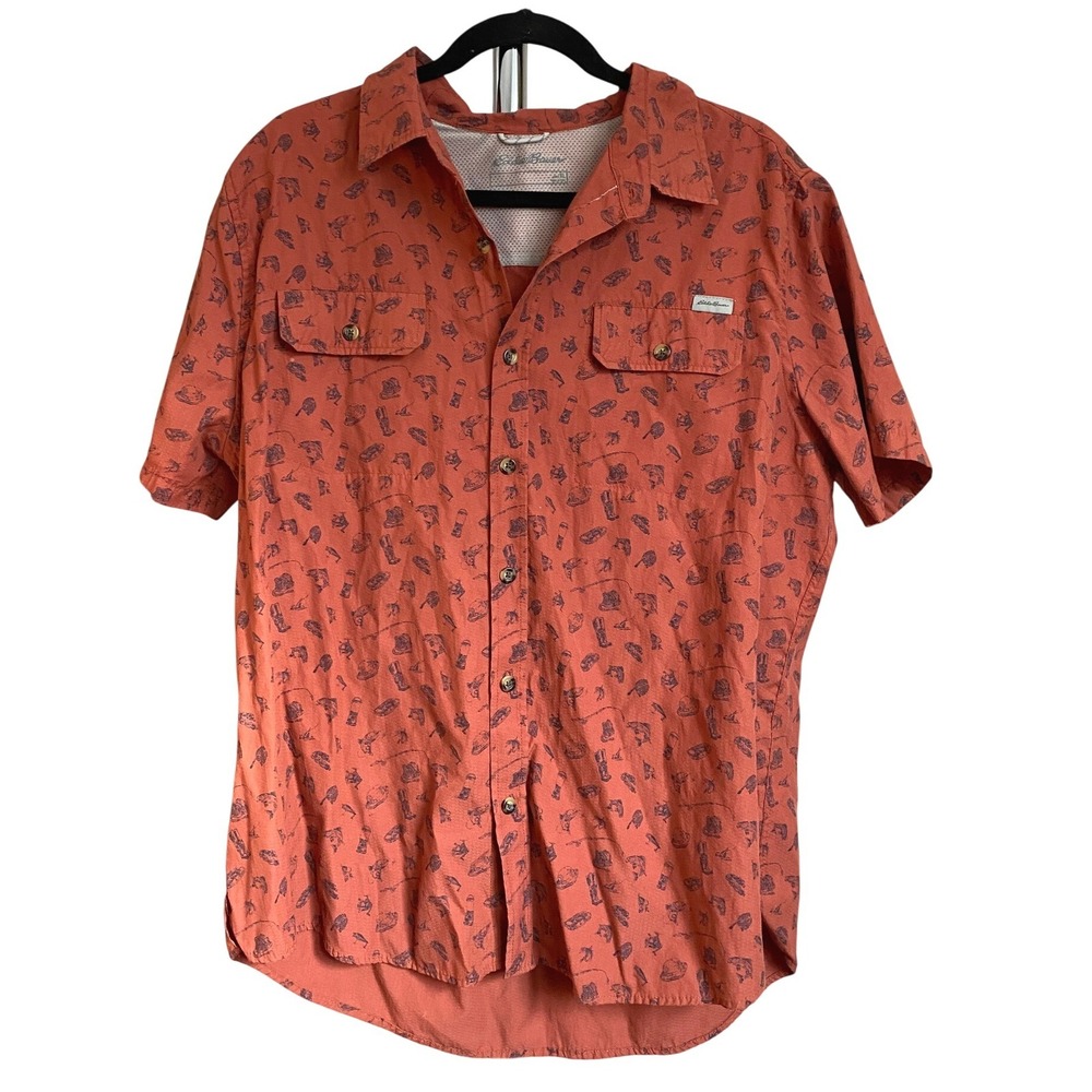 Eddie Bauer‎ Short Sleeve Fishing Orange Button Up Shirt XL Gorpcore Outdoors